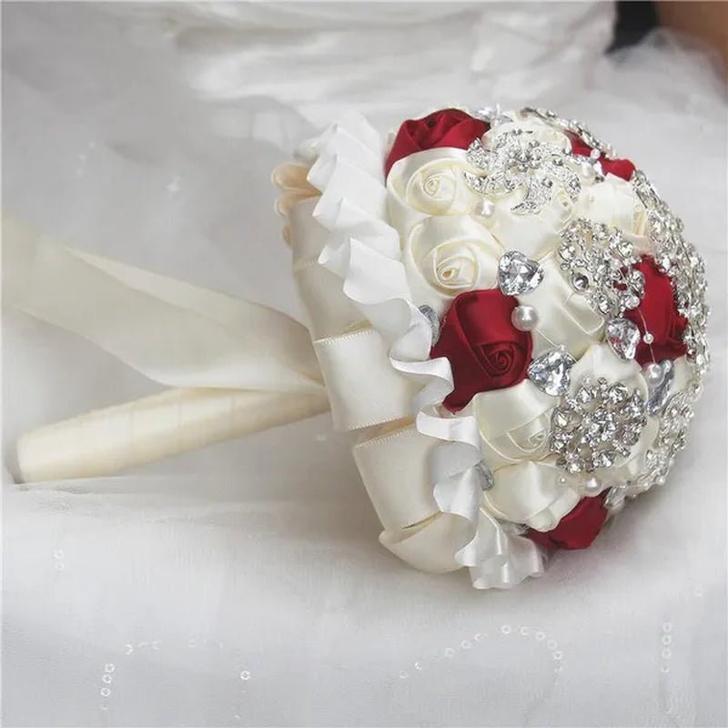 Bride Wedding Bouquet Ivory Gold Rose Flower Crystal Brooch Bouquet Flowers Diameter 18CM