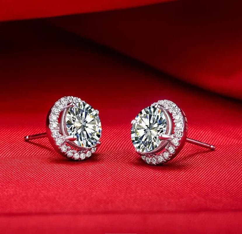 Brilliant Round Cut Halo Solitaire Moissanite & Simulated Diamond Solitaire Stud  Back Earrings  Engagement & Wedding Jewelry Ear Studs Bridal Gift Diamond Stud Earrings  Stud Earrings Stud Earrings for Women Jewelry
