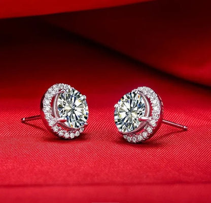 Brilliant Round Cut Halo Solitaire Moissanite & Simulated Diamond Solitaire Stud  Back Earrings  Engagement & Wedding Jewelry Ear Studs Bridal Gift Diamond Stud Earrings  Stud Earrings Stud Earrings for Women Jewelry