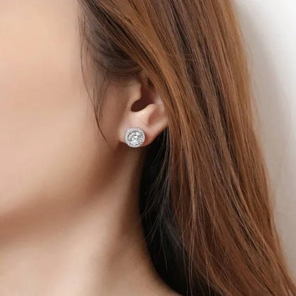 Brilliant Round Cut Halo Solitaire Moissanite & Simulated Diamond Solitaire Stud  Back Earrings  Engagement & Wedding Jewelry Ear Studs Bridal Gift Diamond Stud Earrings  Stud Earrings Stud Earrings for Women Jewelry