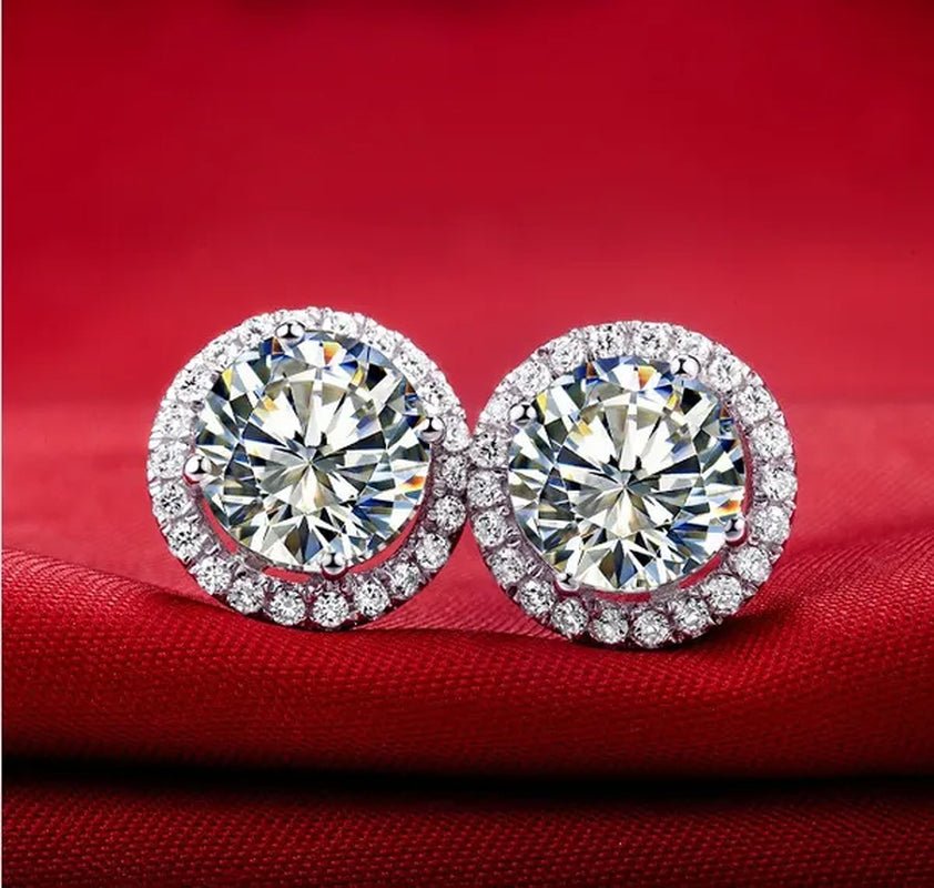 Brilliant Round Cut Halo Solitaire Moissanite & Simulated Diamond Solitaire Stud  Back Earrings  Engagement & Wedding Jewelry Ear Studs Bridal Gift Diamond Stud Earrings  Stud Earrings Stud Earrings for Women Jewelry