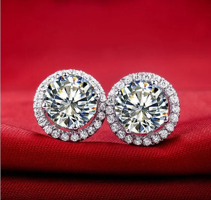Brilliant Round Cut Halo Solitaire Moissanite & Simulated Diamond Solitaire Stud  Back Earrings  Engagement & Wedding Jewelry Ear Studs Bridal Gift Diamond Stud Earrings  Stud Earrings Stud Earrings for Women Jewelry