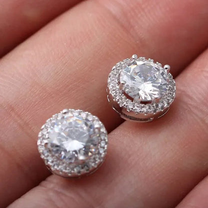 Brilliant Round Cut Halo Solitaire Moissanite & Simulated Diamond Solitaire Stud  Back Earrings  Engagement & Wedding Jewelry Ear Studs Bridal Gift Diamond Stud Earrings  Stud Earrings Stud Earrings for Women Jewelry