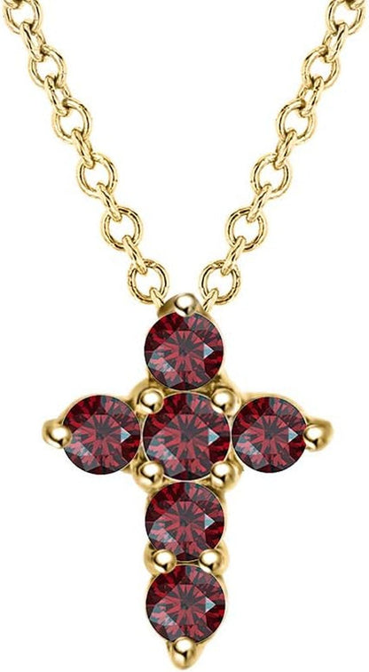Brilliant round Cut Red Garnet 14K Gold over .925 Sterling Silver Cross Pendant Necklace for Womens - WORLD TIME VISITS