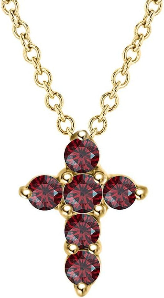 Brilliant round Cut Red Garnet 14K Gold over .925 Sterling Silver Cross Pendant Necklace for Womens - WORLD TIME VISITS