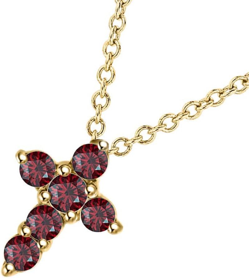 Brilliant round Cut Red Garnet 14K Gold over .925 Sterling Silver Cross Pendant Necklace for Womens
