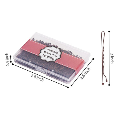 Brown Bobby Pin for Buns, 150 Count Hair Pins Bulk with Storage Case, Pain - Free Hair Clips for Women and Girls (Brown, 2 Inch) - WORLD TIME VISITS