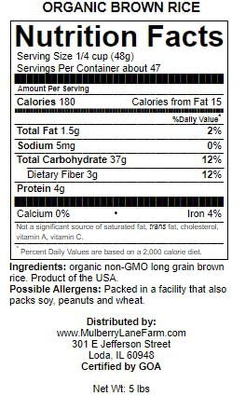 Brown Rice 5 Pounds Long Grain, USDA Certified Organic Non-Gmo Bulk, Product of USA,