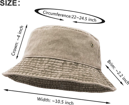 Bucket Hat, Wide Brim Washed Denim Cotton Outdoor Sun Hat Flat Top Cap for Fishing Hiking Beach Sports - WORLD TIME VISITS