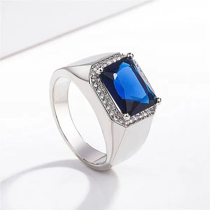 Business Men Natural Sapphire Emerald Ring Fashion 925 Sterling Silver Birthstone Rings Engagement Wedding Jewelry