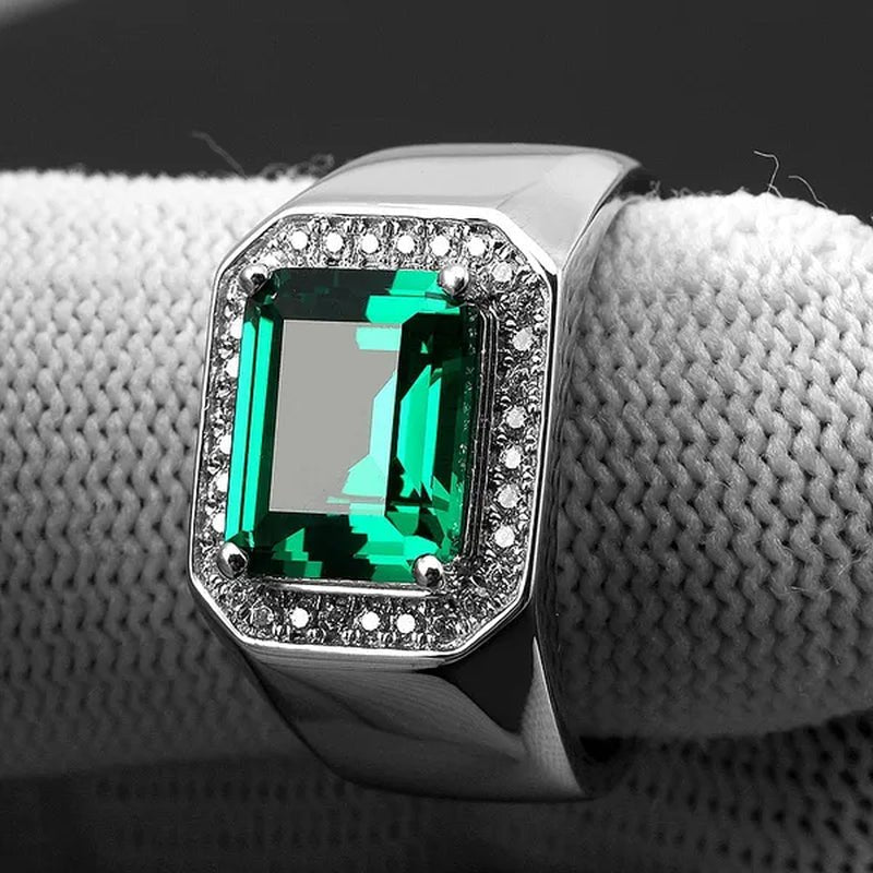 Business Men Natural Sapphire Emerald Ring Fashion 925 Sterling Silver Birthstone Rings Engagement Wedding Jewelry