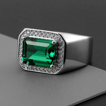 Business Men Natural Sapphire Emerald Ring Fashion 925 Sterling Silver Birthstone Rings Engagement Wedding Jewelry - WORLD TIME VISITS