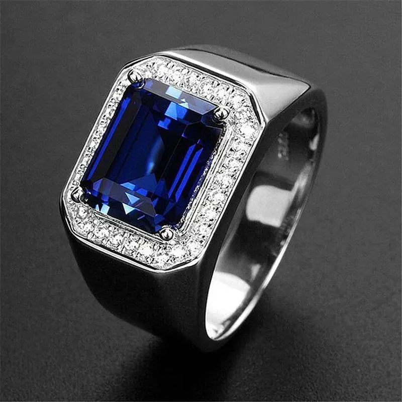 Business Men Natural Sapphire Emerald Ring Fashion 925 Sterling Silver Birthstone Rings Engagement Wedding Jewelry - WORLD TIME VISITS