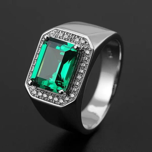 Business Men Natural Sapphire Emerald Ring Fashion 925 Sterling Silver Birthstone Rings Engagement Wedding Jewelry - WORLD TIME VISITS