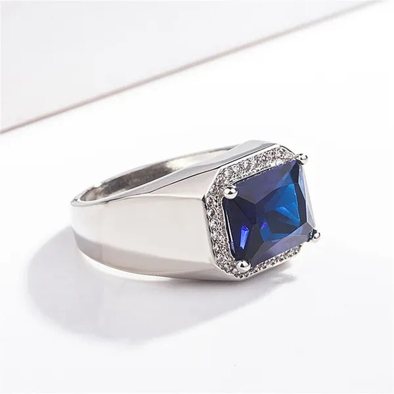 Business Men Natural Sapphire Emerald Ring Fashion 925 Sterling Silver Birthstone Rings Engagement Wedding Jewelry