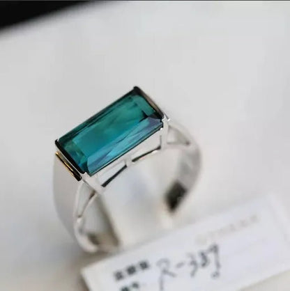 Business Men'S Fashion Ring Simple Luxury Blue Zircon Ring Wedding Engagement Party Jewelry - WORLD TIME VISITS