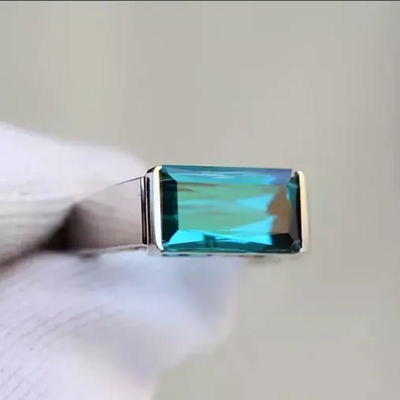 Business Men'S Fashion Ring Simple Luxury Blue Zircon Ring Wedding Engagement Party Jewelry