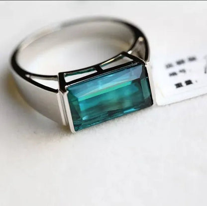 Business Men'S Fashion Ring Simple Luxury Blue Zircon Ring Wedding Engagement Party Jewelry