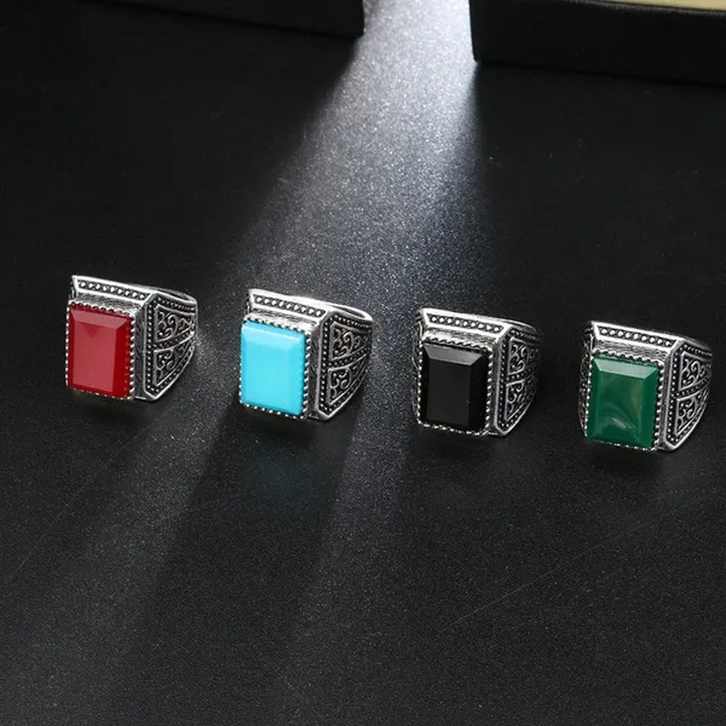 Business Men'S Fashion Vintage Luxury Natural Black Gemstone Ring Wedding Engagement Party Jewelry
