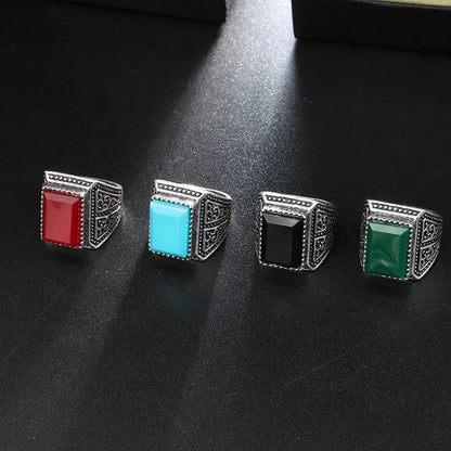 Business Men'S Fashion Vintage Luxury Natural Black Gemstone Ring Wedding Engagement Party Jewelry