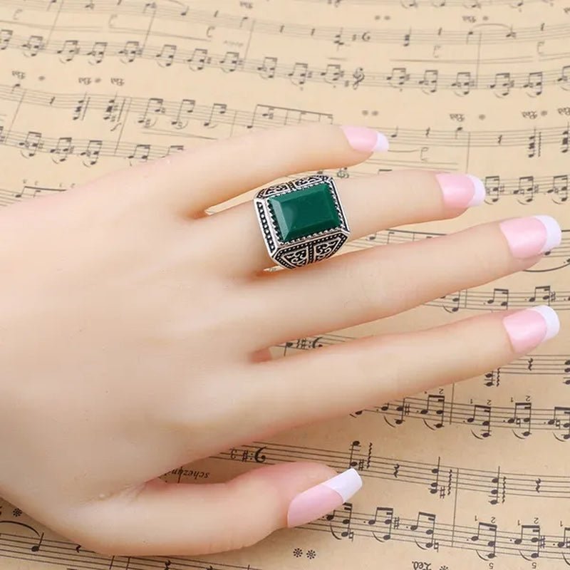 Business Men'S Fashion Vintage Luxury Natural Black Gemstone Ring Wedding Engagement Party Jewelry