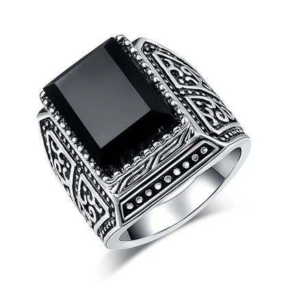 Business Men'S Fashion Vintage Luxury Natural Black Gemstone Ring Wedding Engagement Party Jewelry - WORLD TIME VISITS