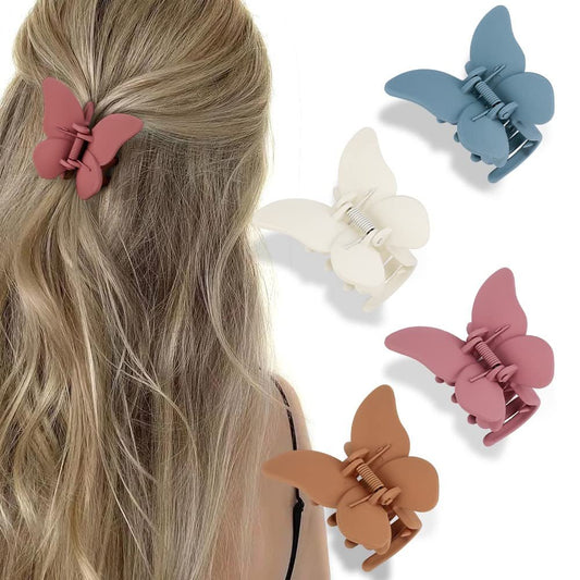 Butterfly Hair Accessories - Matte Claw Clips for Women and Girls, 4Pcs 2.6" Hair Clamps and Jaw Clips for Thin to Medium Hair - WORLD TIME VISITS