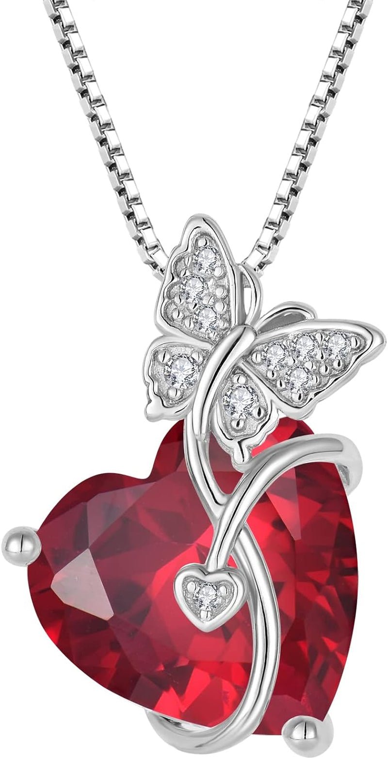 Butterfly Necklace for Women 925 Sterling Silver Love Heart Pendant Necklace Birthstone Jewelry Gifts for Wife Girlfriend Mom Daughter - WORLD TIME VISITS