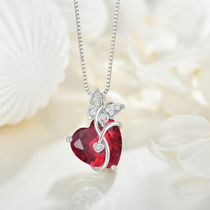 Butterfly Necklace for Women 925 Sterling Silver Love Heart Pendant Necklace Birthstone Jewelry Gifts for Wife Girlfriend Mom Daughter - WORLD TIME VISITS