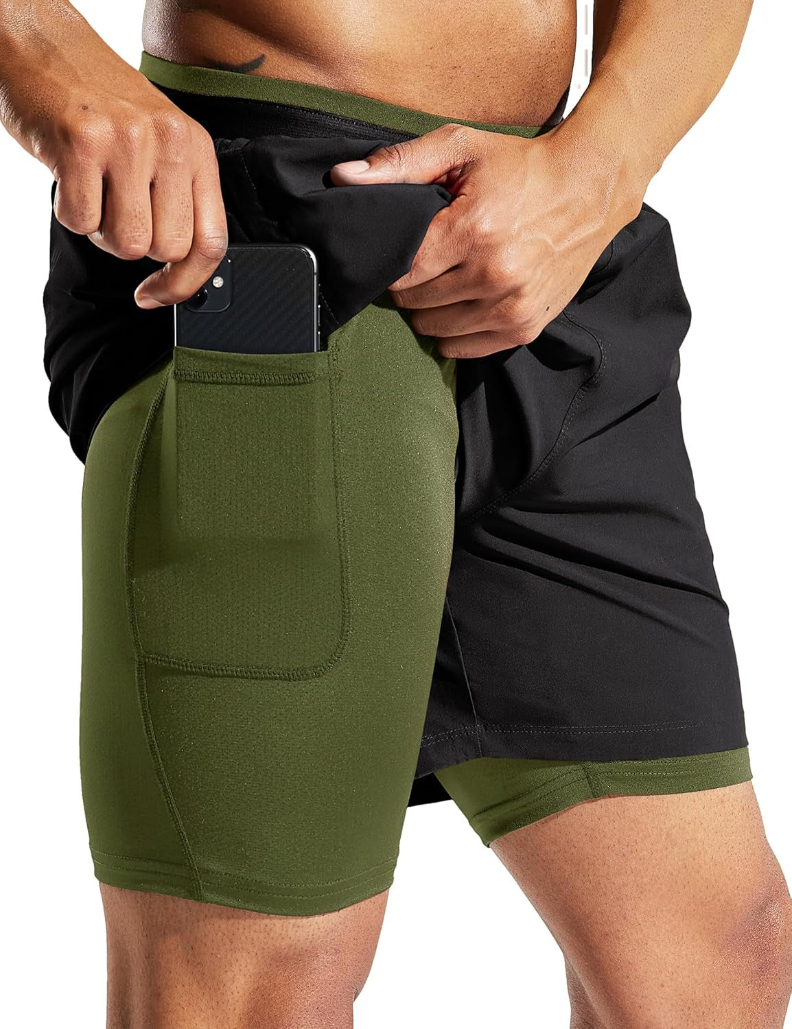 Men'S 2 in 1 Running Shorts with Liner 5" Quick Dry Gym Workout Athletic Shorts with Pockets, Lightweight, Breathable