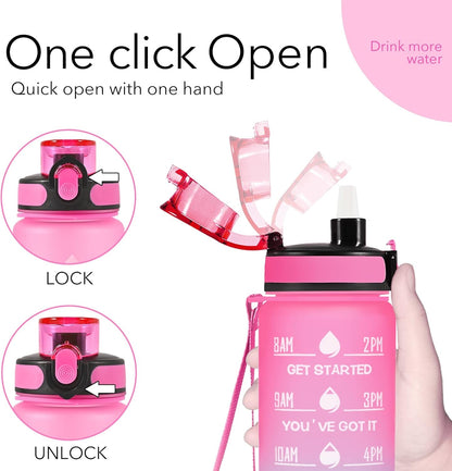 32 Oz Water Bottles with Straw & Strap, Motivational Water Bottles with Times to Drink, BPA Free Reusable Sports Water Bottle with Sleeve Carrier for Hiking, Travel, Running or Fitness