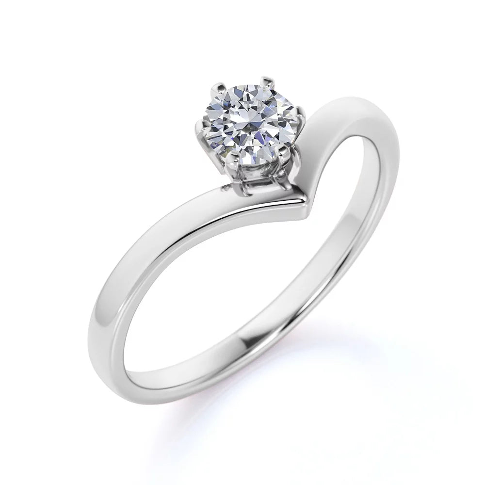 0.33 Ct round Cut Real Diamond - 6 Prong Ring - Vintage Engagement Rings - 10K White Gold