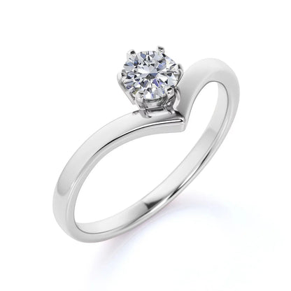 0.33 Ct round Cut Real Diamond - 6 Prong Ring - Vintage Engagement Rings - 10K White Gold