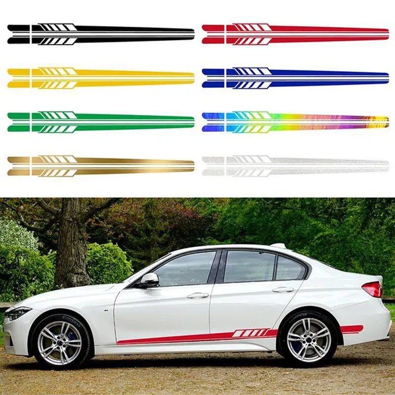 2PCS Long Stripe Decal Car Stickers Car Racing Auto Side Body Stickers Stripe Fashion Waterproof Vinyl Decal