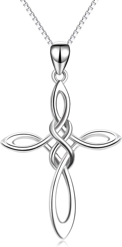 Celtic Knot Cross Necklace Sterling Silver Birthstone Polished Religious Infinity Celtics Jewelry Gifts for Women - WORLD TIME VISITS
