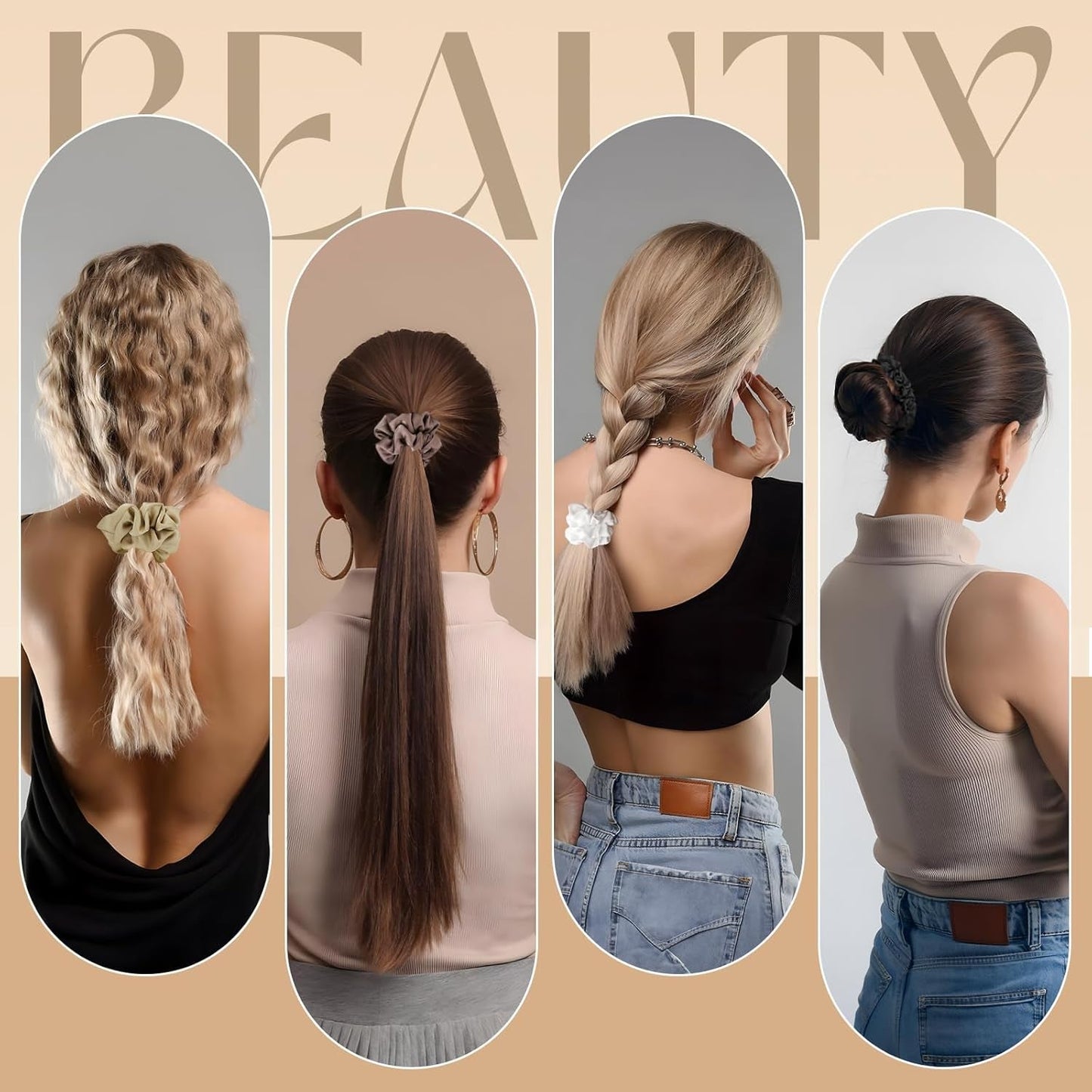 Scrunchies for Women,Silk Satin Hair Scrunchies,Elastic Strengthening Hair Ties,Ponytail Holder Suitable for Thick Thin Hair,Luxury Scrunchy for Girls (8 PCS Classic Colors)