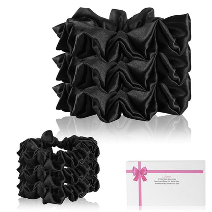 6 Pack Satin Scrunchies - Assorted Sizes, Soft and Stylish Hair Scrunchies and Bands for Women and Girls, Black - WORLD TIME VISITS