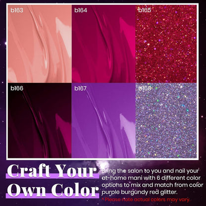 Beetles Glitter Gel Nail Polish Kit 6 Colors Purple Pink Burgundy Red Gel Nail Polish Soak off Uv LED Gel Nail Polish Kit Minicure DIY Home Gift for Girls
