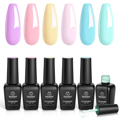 Beetles Pastel Gel Nail Polish Set 6 Pcs Pink Nude Gel Polish Pastel Yellow Blue Gel Polish Soak off Uv Nail Lamp Gifts for Women Manicure Kit