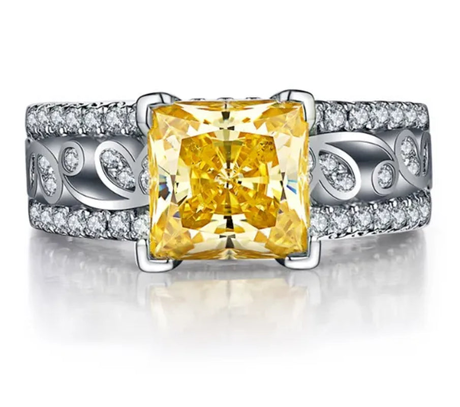 Elegant Silver Yellow Diamond Birthstone Gemstones Engagement Wedding Anniversary Ring Size 6 7 8 9 10 - WORLD TIME VISITS