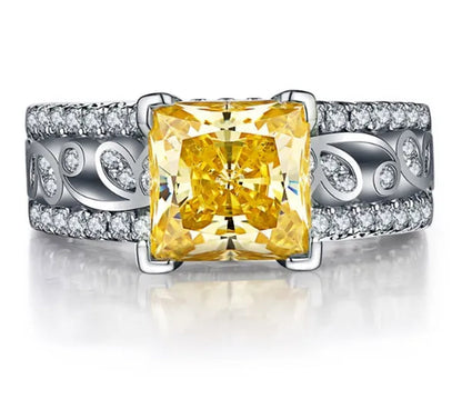 Elegant Silver Yellow Diamond Birthstone Gemstones Engagement Wedding Anniversary Ring Size 6 7 8 9 10 - WORLD TIME VISITS