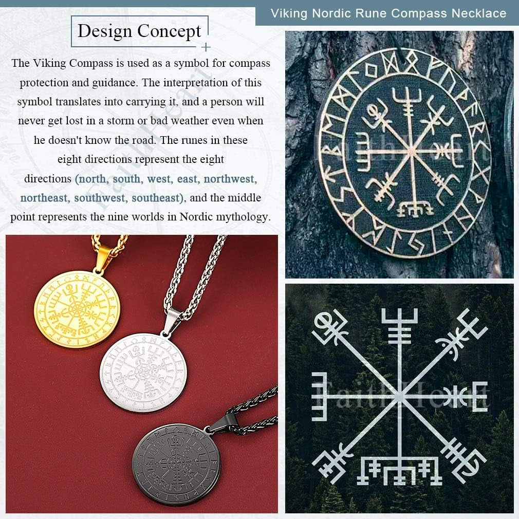 Viking Medal Necklace for Men Sturdy Stainless Steel Pendant Necklaces Retro Norse Mythology Jewelry with Gift Box - WORLD TIME VISITS