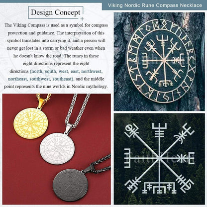 Viking Medal Necklace for Men Sturdy Stainless Steel Pendant Necklaces Retro Norse Mythology Jewelry with Gift Box - WORLD TIME VISITS