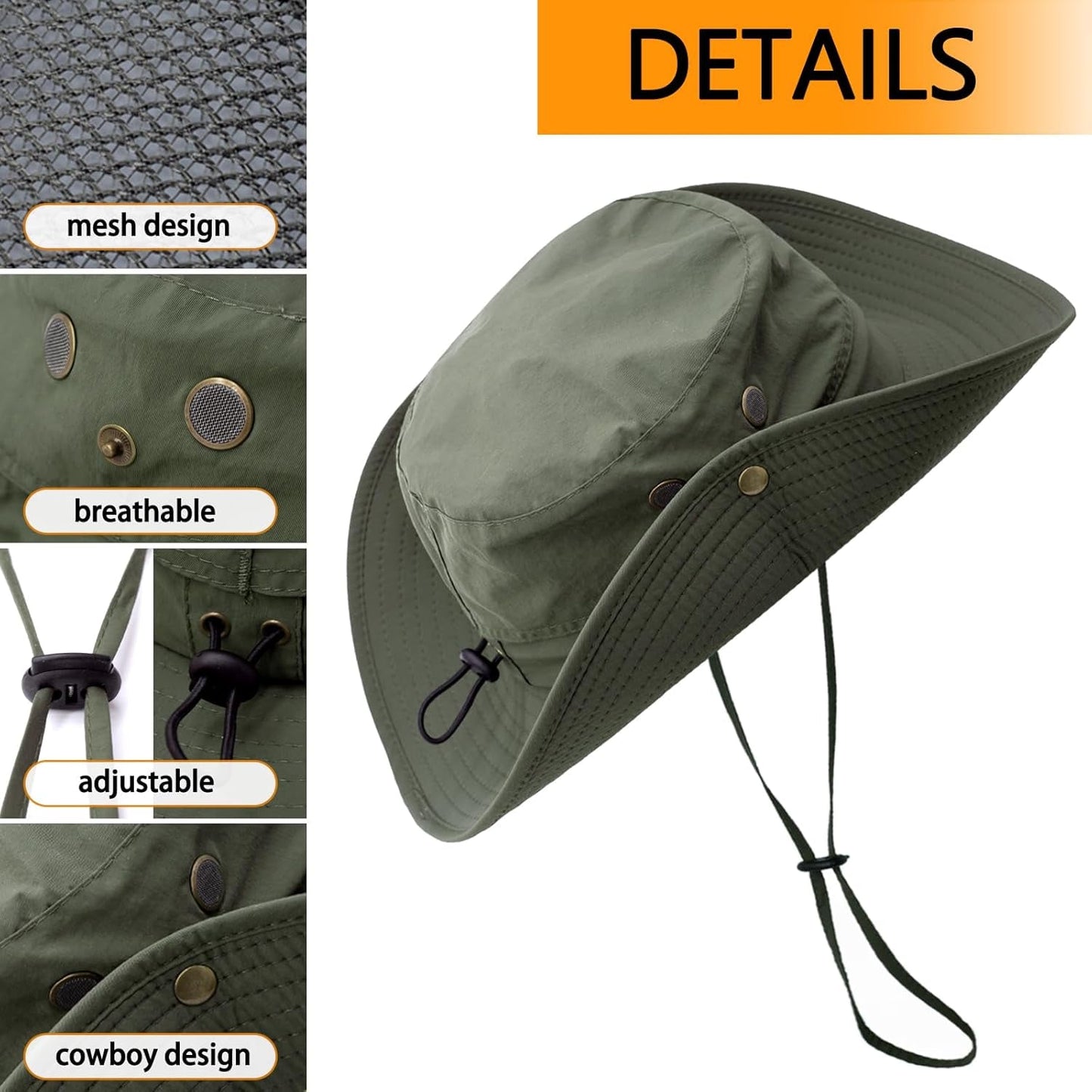 Sun Hat for Men Women UPF 50+ Fishing Hat Wide Brim Bucket Hat with UV Protection Summer Hat for Hiking, Beach, Safari