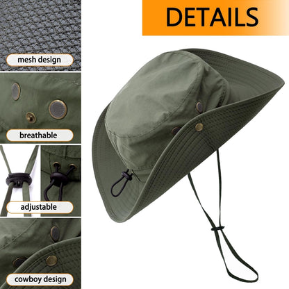 Sun Hat for Men Women UPF 50+ Fishing Hat Wide Brim Bucket Hat with UV Protection Summer Hat for Hiking, Beach, Safari