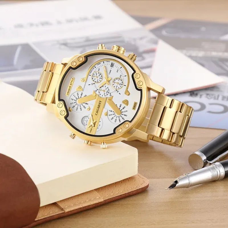 CAGARNY Brand Design Watch Man Fashion Luxury Gold Steel Bracelet Strap Quartz Wristwatches Business Male Gifts Watches NATATE