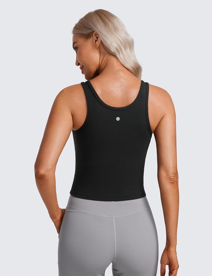 Womens Butterluxe Double Lined Workout Tank Tops Scoop Neck Racerback Cropped Casual Sleeveless Shirt - WORLD TIME VISITS