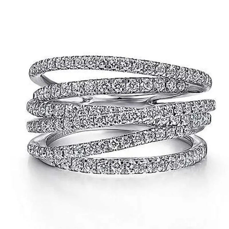 Exquisite 925 Sterling Silver Micro Pave Diamond Multilayer Rings for Women Bridal Romantic Engagement Proposal Gift Jewelry