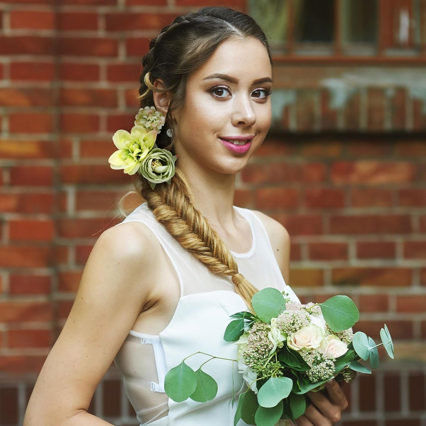 21 Pcs Flower Hair Clip Rose Hair Clips Barrettes for Women Flower Accessories Boho Bride Claw Clip Hairpin Brooch Pin Headpiece for Wedding(Cyan Series)