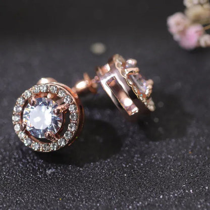 2 Ct Halo Bridal Stud Earrings round White Cubic Zirconia Silver Plated Wedding Engagement Bridesmaid Wedding Jewelry Bridal Jewelry Halo Bridal Studs Bridesmaid Earrings Wedding Cubic Zirconia Studs Rose Gold Plated Zircon Stud Earring